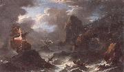 unknow artist A coastal landscape with shipping in a storm,figures shipwrecked in the foreground oil painting picture wholesale